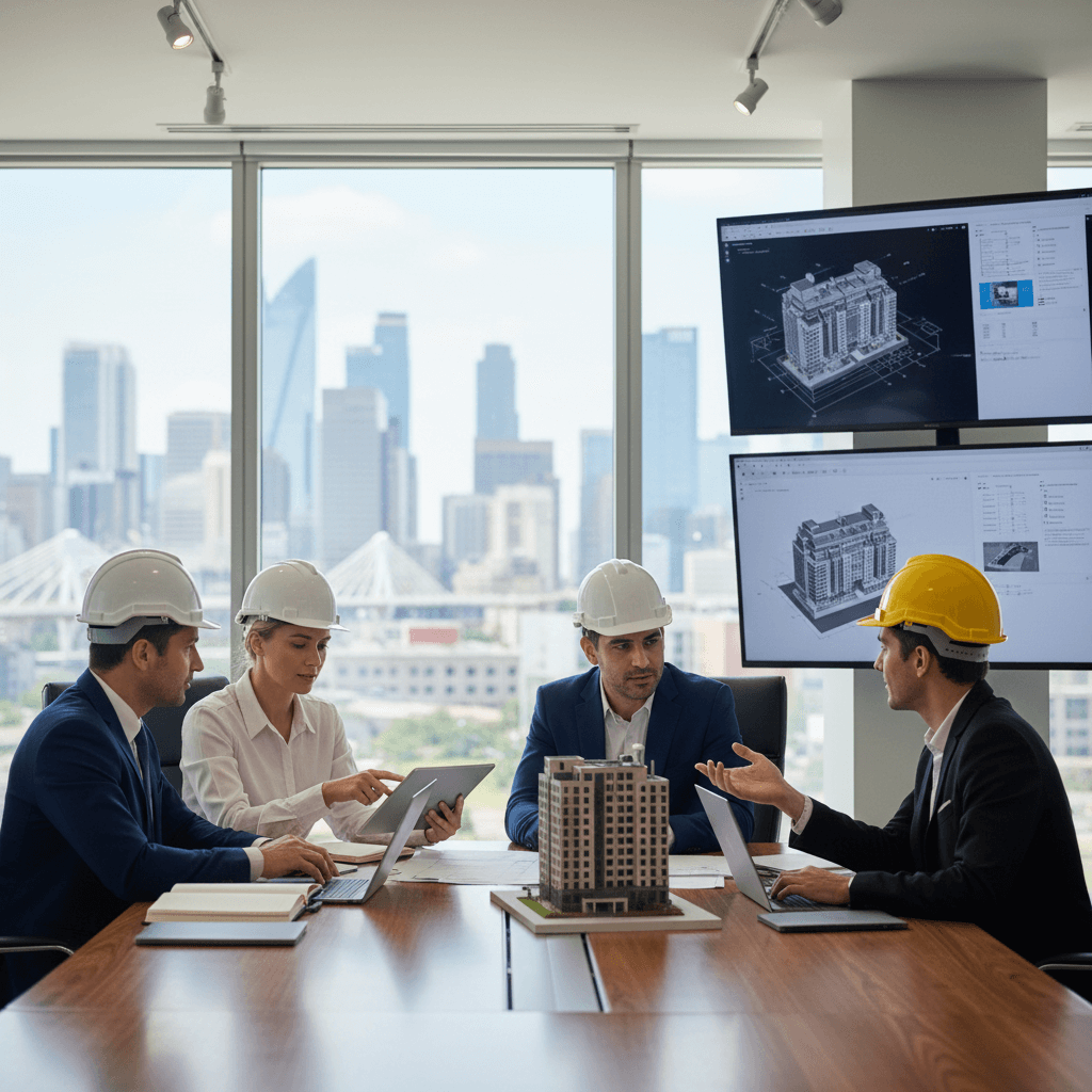 Bauherren an der Baustelle